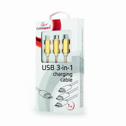 GEMBIRD nabíjací kábel USB 3v1 zlatý 1 m   CC-USB2-AM31-1M-G 