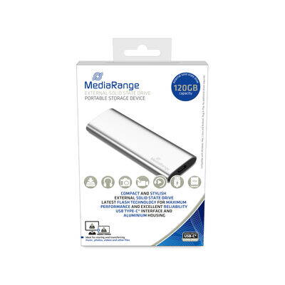 MediaRange External USB Type-C® solid state drive, 120GB, silver