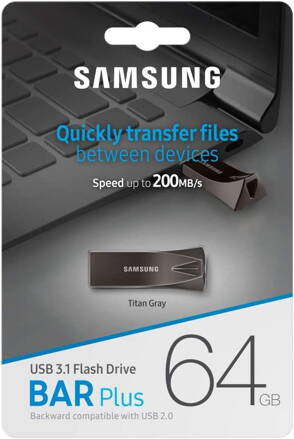 SAMSUNG BAR PLUS USB Kľúč 64GB USB 3.1 Titan Gray 300MB/s
