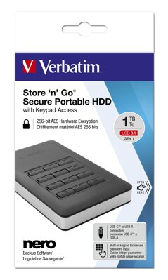 Verbatim HDD Store 'n' Go 1TB Secure Portable with Keypad