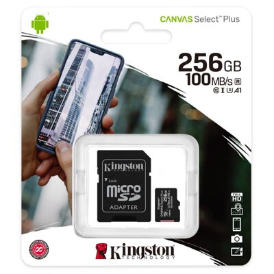 Kingston 256GB microSDXC Canvas Select Plus A1 100R CL10 Card + SD Adapter