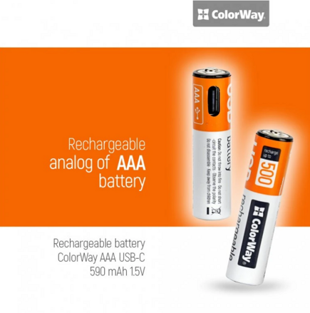 ColorWay újratölthető akkumulátor AAA Type-C 590 mAh 1.5V (2db)