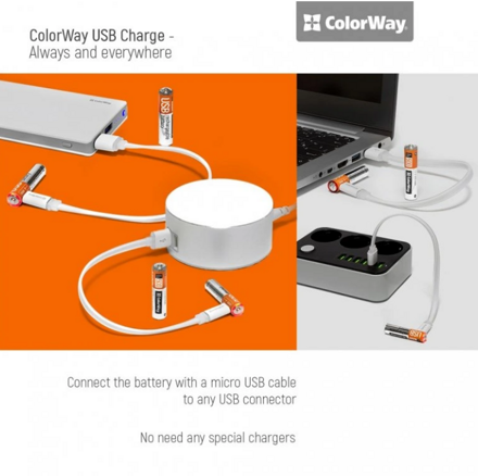 ColorWay nabíjateľné batérie AAA microUSB 400 mAh 1.5V (2ks)