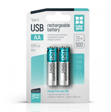 ColorWay nabíjateľné batérie AA Type-C 2200 mAh 1.5V (2ks)