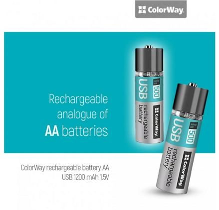 ColorWay nabíjateľné batérie AA USB 1200 mAh 1.5V (2ks)