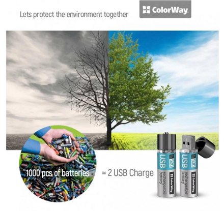 ColorWay nabíjateľné batérie AA USB 1200 mAh 1.5V (2ks)
