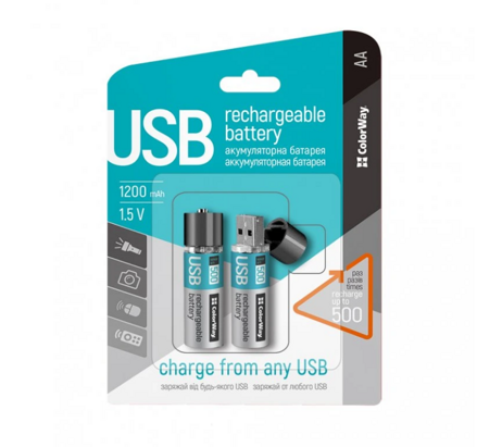 ColorWay nabíjateľné batérie AA USB 1200 mAh 1.5V (2ks)