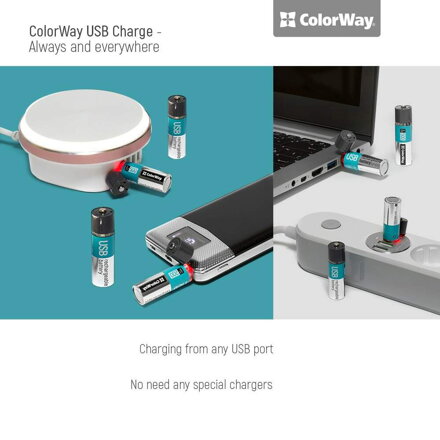 ColorWay nabíjateľné batérie AA USB 1200 mAh 1.5V (2ks)