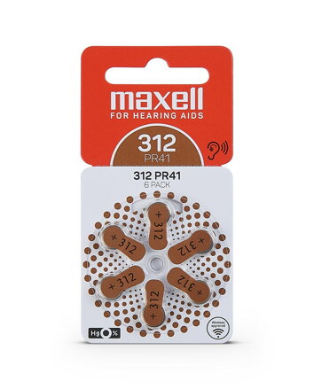 Maxell 312 (PR41) hallókészülékekhez 1,45V (Zinc Air) 6 db