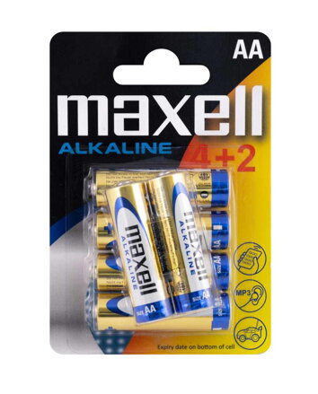 Maxell Alkaline LR6 AA Blister 6 Pk (4+2)
