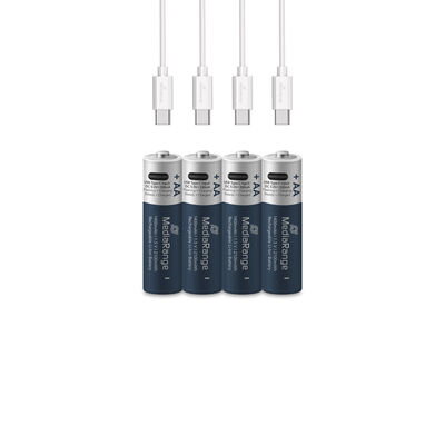 MediaRange nabíjateľné USB-C Li-Ion batérie, Micro AAA I 1,5 V I 500 mAh, 4-balenie
