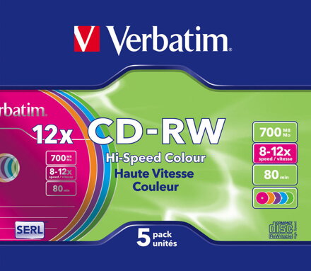 Verbatim CD-RW 12x Slim Colour 5 Verbatim CD-RW 12x Slim Colour 5