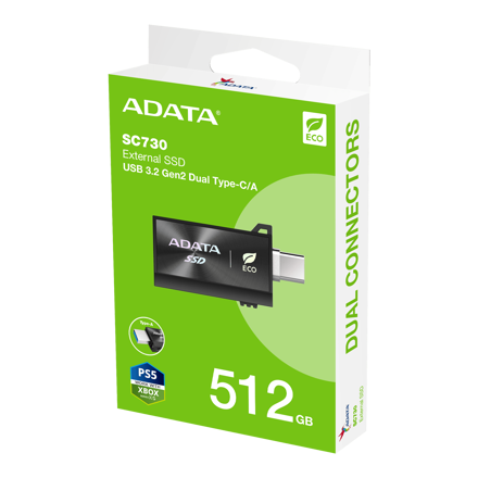 ADATA SC730 Externí SSD disk 512GB, USB A + USB C, USB 3.2 Gen2  (600/600 MB/s)