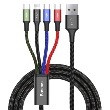 Baseus 4 az 1-ben USB töltőkábel Lightning + Type-C 2x + Micro 3.5A  1.2m Black