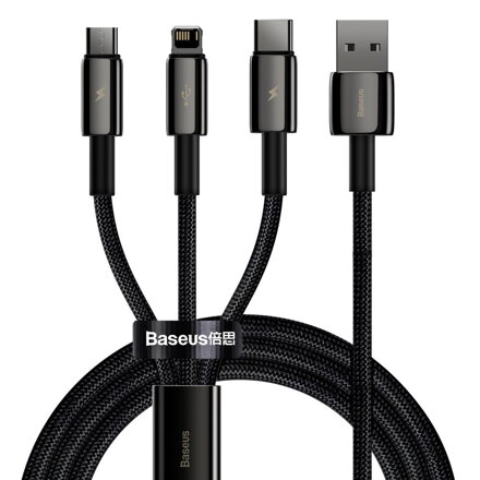 Baseus 3v1 kábel USB - USB typu C / Lightning / micro USB 3,5 A 1,5 m čierny