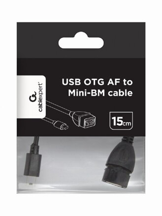 GEMBIRD kábel USB OTG AF na Mini-BM, 0,15 m čierny