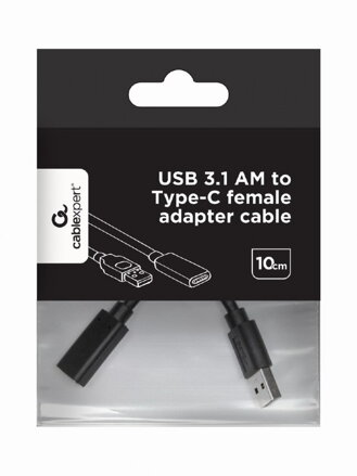 Gembird adaptér kábel USB 3.1 AM na typ C 10 cm, čierny