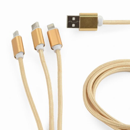 GEMBIRD nabíjací kábel USB 3v1 zlatý 1 m   CC-USB2-AM31-1M-G 