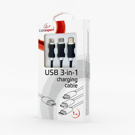 GEMBIRD nabíjací kábel USB 3v1 čierny 1 m CC-USB2-AM31-1M