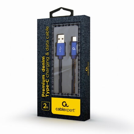 GEMBIRD prémiový džínsový USB kábel typu C s kovovými konektormi, 2m, modrý
