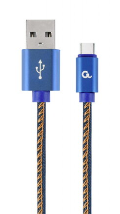 GEMBIRD prémiový džínsový USB kábel typu C s kovovými konektormi, 2m, modrý