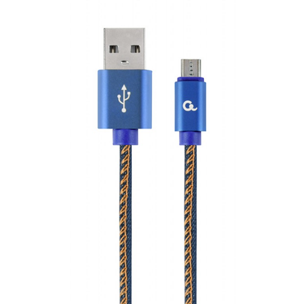 GEMBIRD prémiový džínsový USB kábel typu microUSB s kovovými konektormi, 2m, modrý