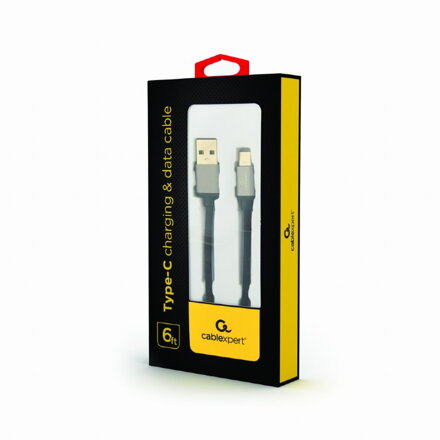 GEMBIRD Type-C USB kábel opletený, čierny, 1,8 m CCB-mUSB2B-AMCM-6-S