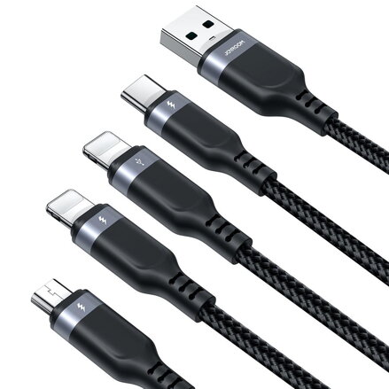 Joyroom nabíjací a dátový kábel USB 4V1 USB-A - USB-C / 2 X LIGHTNING / MICRO 1,2 M  S-1T4018A18 - ČIERNY