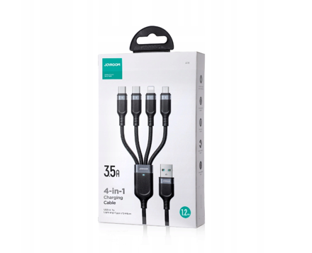 Joyroom töltő és adatkábel 4 az 1-ben, USB-A - 2 X USB-C / 1 X LIGHTNING / 1 X MICRO 1,2 M  S-1T4018A18 - fekete