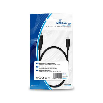 MediaRange USB 2.0 connection cable, USB- Micro USB, 1,2m, black