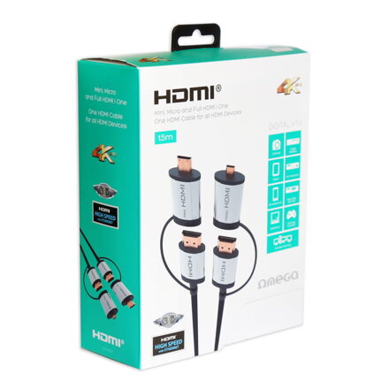 OMEGA HDMI CABLE V.1.4 BLACK 1,5m + ADAPTORS to miniHDMI and microHDMI [43865]