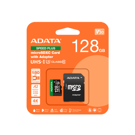 ADATA Speed Plus MicroSDXC 128GB UHS-I U3 V30 A2 + adapter 180/160 MB/s