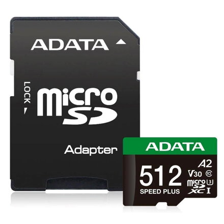 ADATA Speed Plus MicroSDXC 512GB UHS-I U3 V30 A2 + adapter 180/160 MB/s