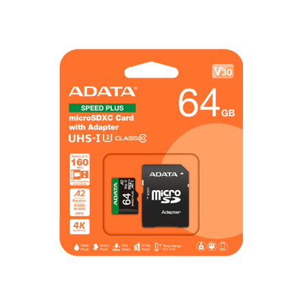 ADATA Speed Plus MicroSDXC 64GB UHS-I U3 V30 A2 + adapter 160/140 MB/s