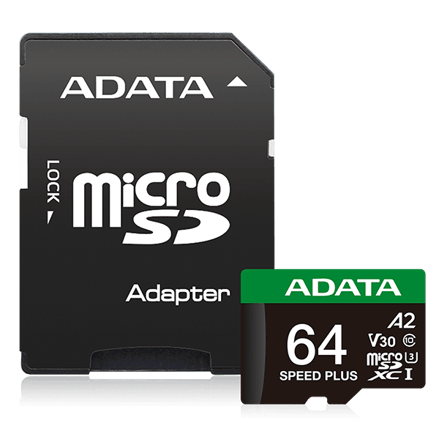 ADATA Speed Plus MicroSDXC 64GB UHS-I U3 V30 A2 + adapter 160/140 MB/s