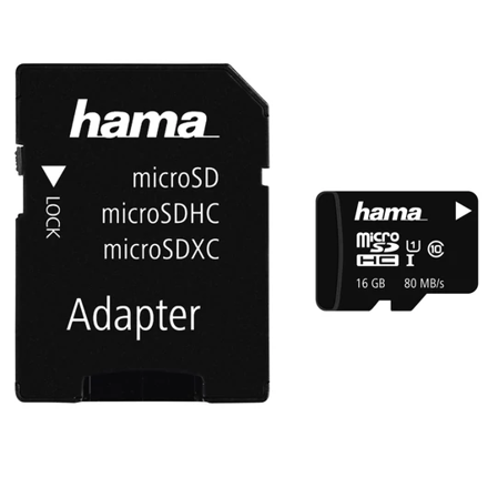 HAMA microSDHC 16 GB Class 10 UHS-I 80 MB/s + adaptér