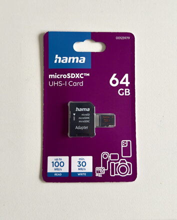HAMA microSDXC 64 GB UHS Speed Class 3 UHS-I 100/30 MB/s + adpatér