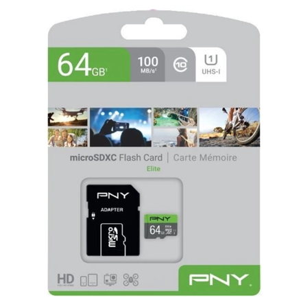 PNY Elite microSDXC 64GB, 100 MB/s, UHS-I U1 Class 10