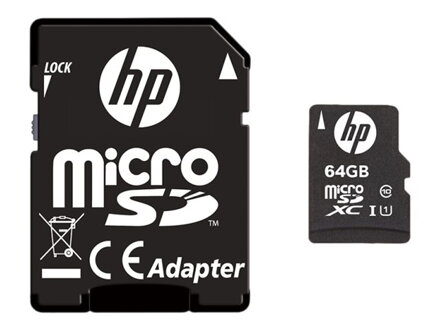 HP mi210 microSDXC 64GB UHS-I U1, Class 10, 100 MB/s + adpatér