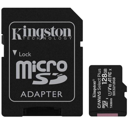 Kingston Micro SDXC 128GB Canvas Select Plus A1 100MB/s CL10 Card + SD Adapter