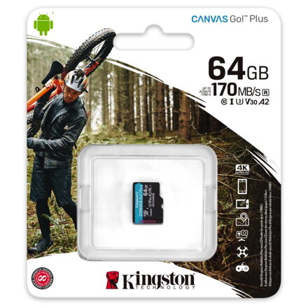 Kingston 64GB microSDXC Class Canvas Go! Plus A2 U3V30 170MB/s 