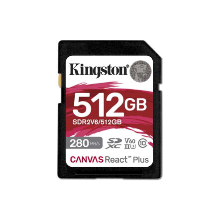Kingston Canvas React Plus V60 SDXC 512GB Class 10 UHS-II U3 V60 280/150 MB/s
