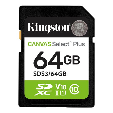 Kingston 64GB SDXC Canvas Select Plus UHS-I U1 V10 CL10 100MB/s 