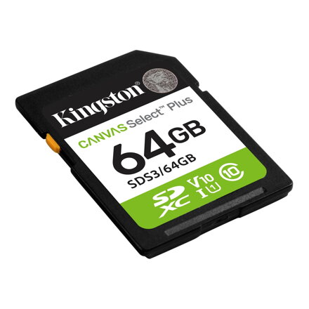 Kingston 64GB SDXC Canvas Select Plus UHS-I U1 V10 CL10 100MB/s 