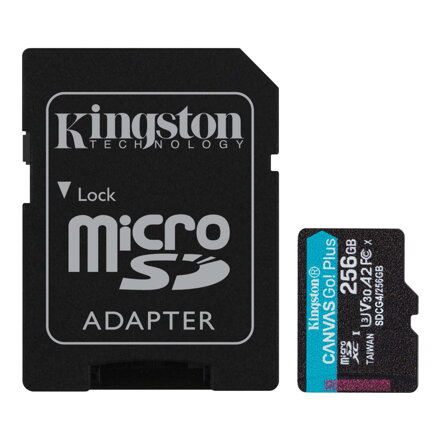 Kingston 256GB microSDXC Pamäťová karta Canvas Go! Plus UHS-I, U3, V30, A2 200/160MB/s + adapter