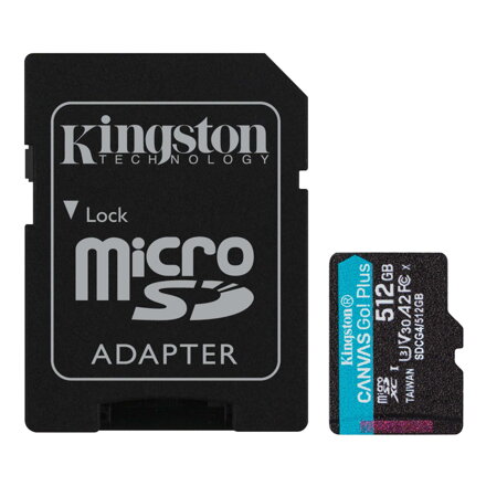 Kingston 512GB microSDXC Pamäťová karta Canvas Go! Plus UHS-I, U3, V30, A2 200/160MB/s + adapter