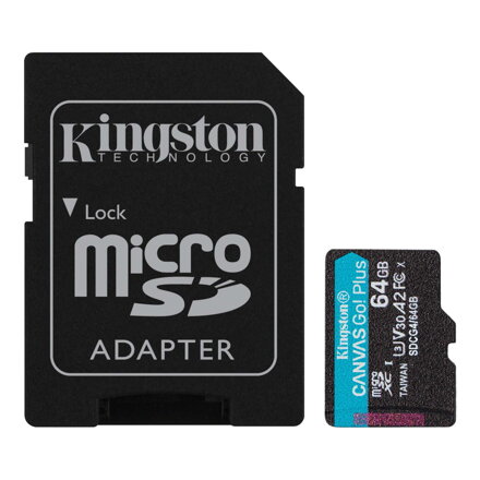 Kingston 64GB microSDXC Pamäťová karta Canvas Go! Plus UHS-I, U3, V30, A2 200/160MB/s + adapter