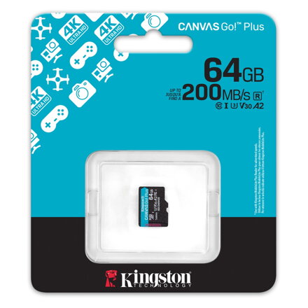 Kingston 64GB microSDXC Pamäťová karta Canvas Go! Plus UHS-I, U3, V30, A2 200/160MB/s