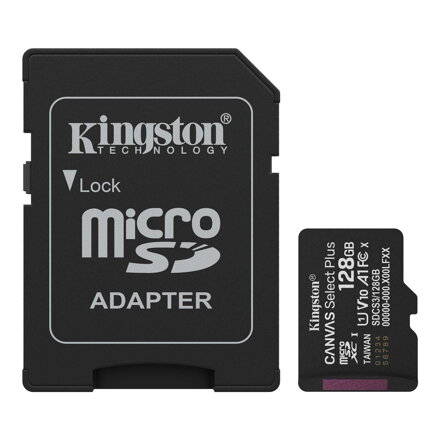 Kingston Micro SDXC 128GB Canvas Select Plus, UHS-I, U1, V10, A1 150MB/s CL10 Card + SD Adapter