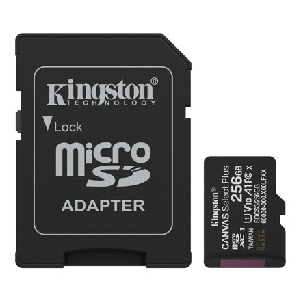 Kingston Micro SDXC 256GB Canvas Select Plus, UHS-I, U1, V10, A1 150MB/s CL10 Card + SD Adapter